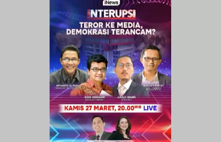 Waktu senja Ini adalah adalah Teror ke Media, Demokrasi Terancam? di INTERUPSI dengan Ariyo Ardi, Anisha Dasuki kemudian juga Para Narasumber Kredibel Lainnya Live di area pada iNews